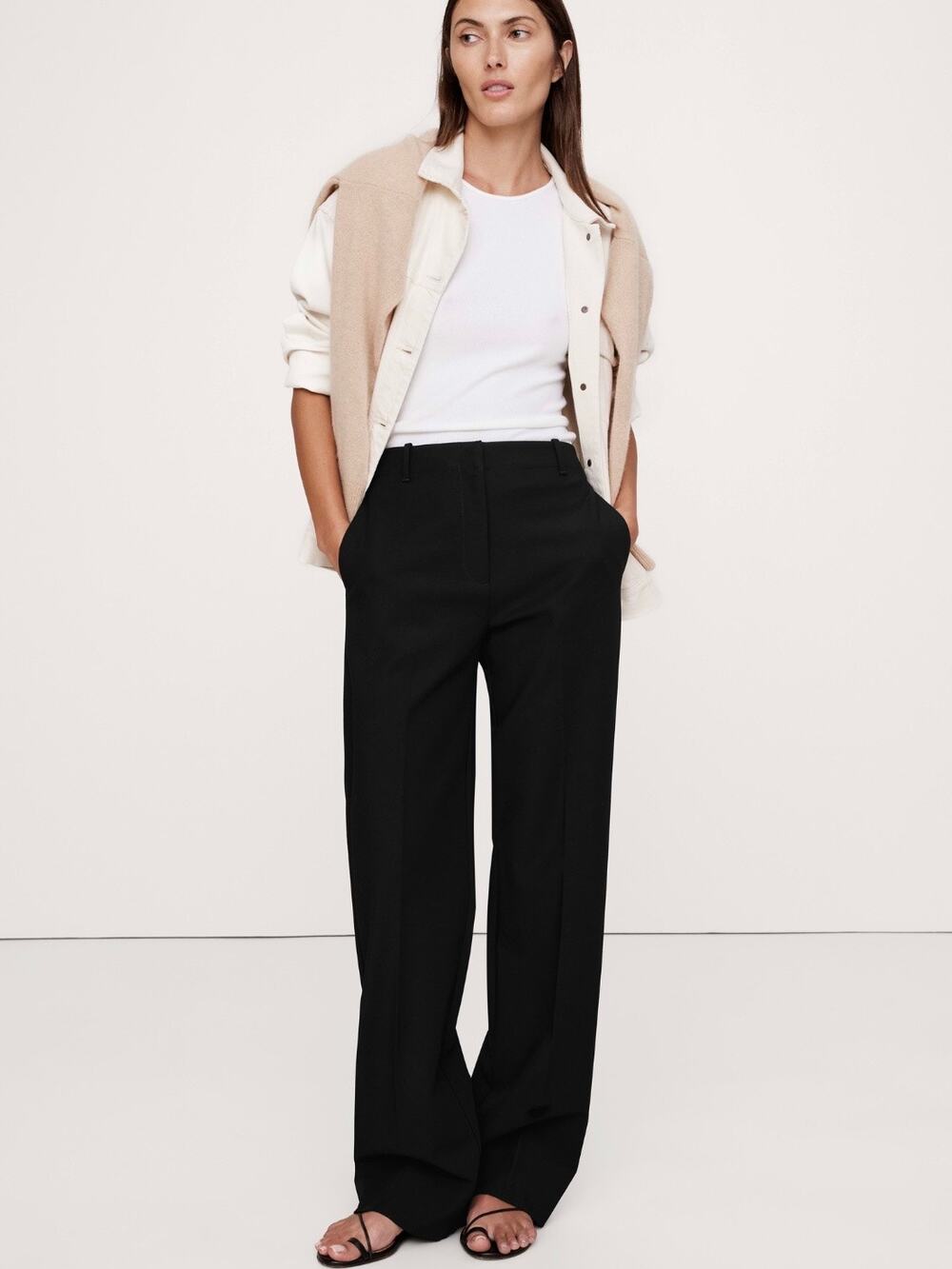 Banana Republic Ultra High Rise Modern Straight City Stretch Pant Black 2 NEW